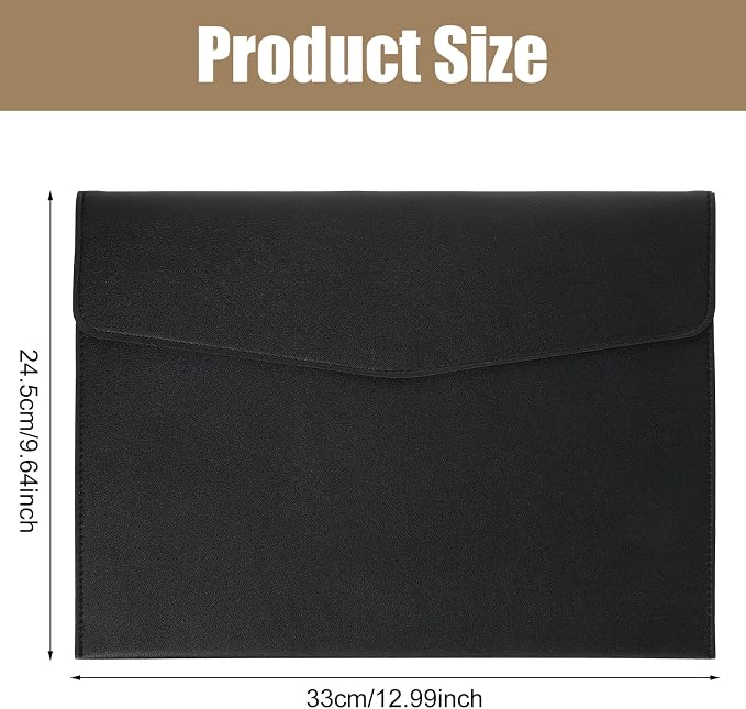 PU Leather A4 File Document Holder, A4 File Folder Waterproof Portfolio Envelope Folder Case with Snap Button Closure for Letter Size, Travel, Resume, Black