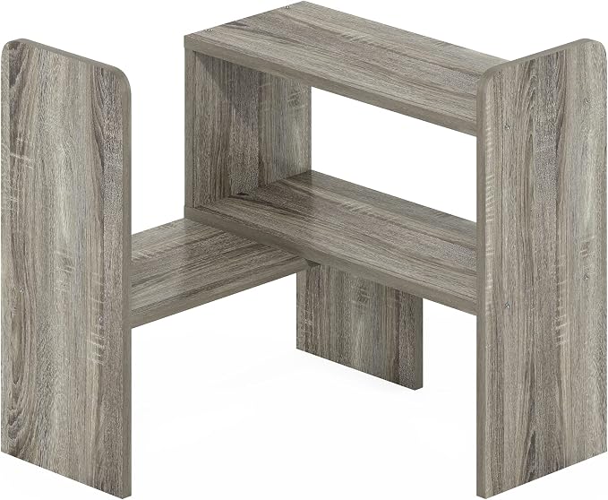 Furinno Classic Geometric Desk Organizers and Accessories, Grey Oak | Desk Top Book Shelf, for Office Supplies, Organization, Desk Accessories