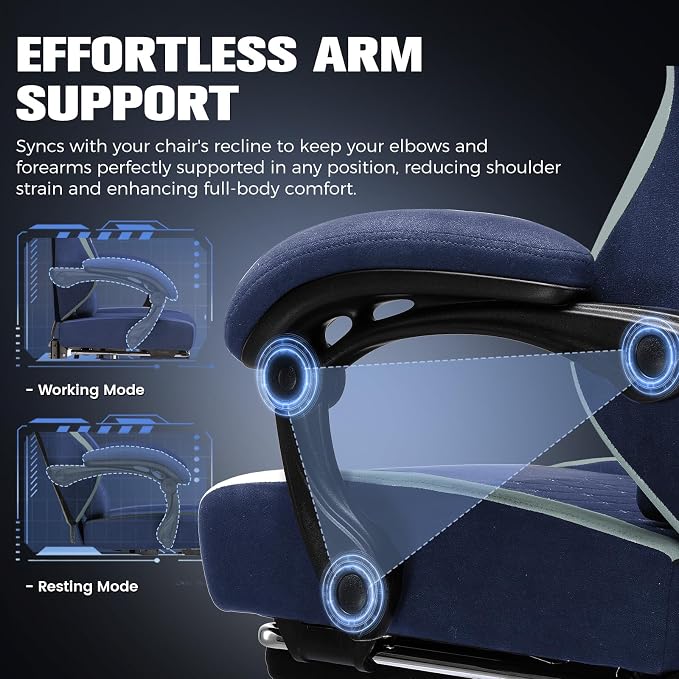 GTPLAYER Big and Tall Gaming Chair 350lbs Heavy Duty Office Chair with Foot Rest, High Back Pocket Spring Ergonomic Computer Chair for Adults, Wide Comfy Seated Cushion with Linkage Armrests,Dark Blue