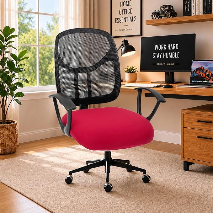 DIVA EN CAMINO DEC Stretchable Desk Office Chair Seat Cushion Covers - Universal Spandex Computer Chair Slipcover - Anti-Scratch Dogs, Cats, Pets Removable Washable Cushion Protectors (Red)