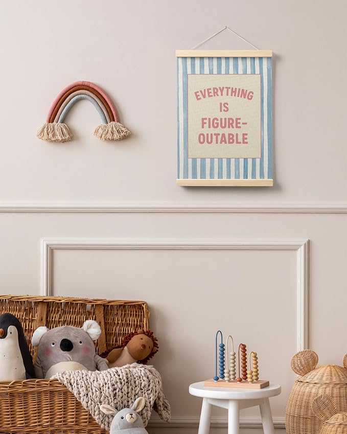 FGFK Preppy Pink and Blue Everything Is Figureoutable Inspirational Framed hanging Canvas wall art Poster Prints office dorm room decor for women, Motivational posters decorations for home bedroom,12x16 Inch