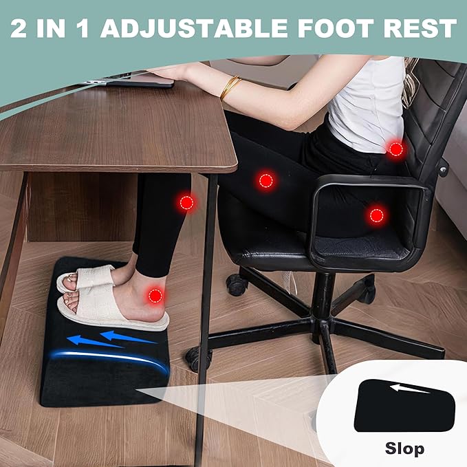 3 Adjustable Heights Foot Rest for Under Desk at Work - Ergonomic High Density Foam Footrest with Washable Cover, Foot Stools for Office, Home, Gaming (Black)