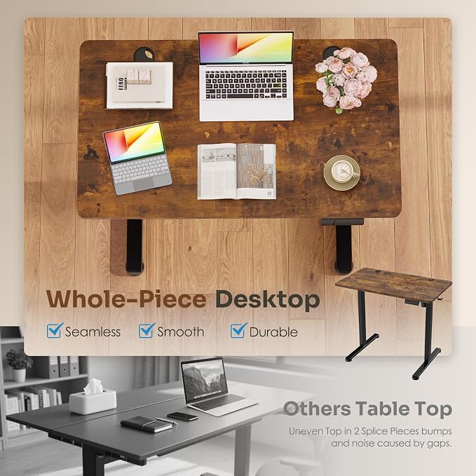 Monomi Small Electric Standing Desk, 35" x 24" Whole Piece Height Adjustable with Memory Controller, Sit to Stand Desk Workstation for Home Office,Rustic Brown