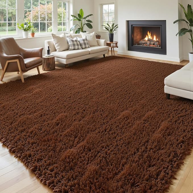 Area Rugs 10x14 Living Room, Shaggy Carpet Soft Plush Furry Bedside Rug Large Area Rugs for Bedroom Home Decor Anti Slip(10 x 14, Coffee)