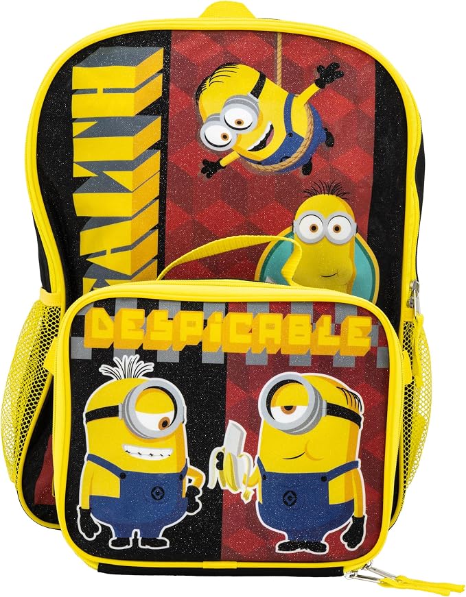 AI ACCESSORY INNOVATIONS Despicable Me 2 Piece Backpack Set, Boys & Girls 16" School Bag, Black
