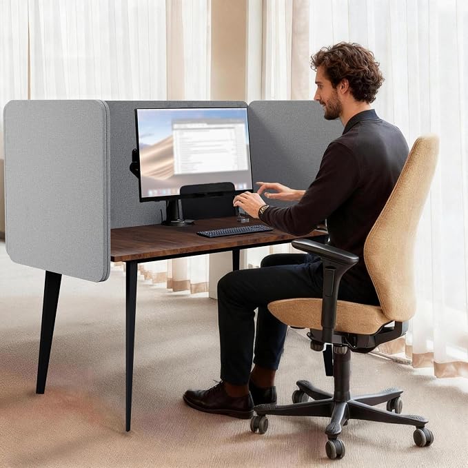 Desk Privacy Panel 24 x 60 Inch, Sound Absorbing & Proof Desk Divider for Office, Clamp-on/Screw-on Acoustic Desk Back Panel Partition, Gray