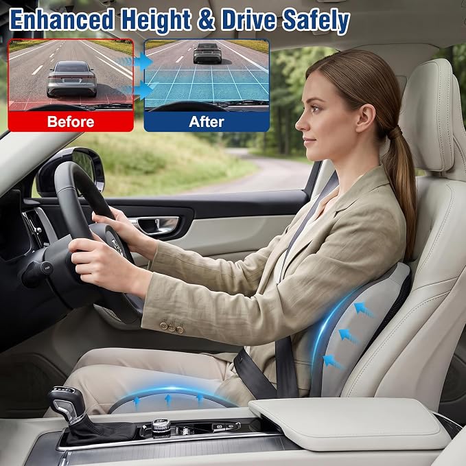 Car Seat Cushion with Lumbar Support Pillow, Memory Foam Office Chair Cushion for Back Pain Sciatica Pain Relief, Ergonomic L-Shaped Seat Cushion for Car Truck Driving Office Chair Home (Back Gray)