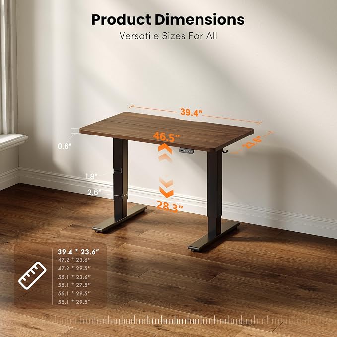 CubiCubi Electric Standing Desk 40 x 24 Inch, Height Adjustable Sit Stand Desk with Memory Presets, Splice Desktop Computer Desk for Home Office, Black Frame/Dark Walnut Top