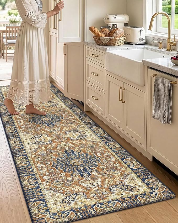 DEXI Kitchen Mats for Floor Cushioned, 23x59 Wide Runner Rug Non Slip, Waterproof Soft Comfort Standing Padded Anti Fatigue Decorative, Beige Brown