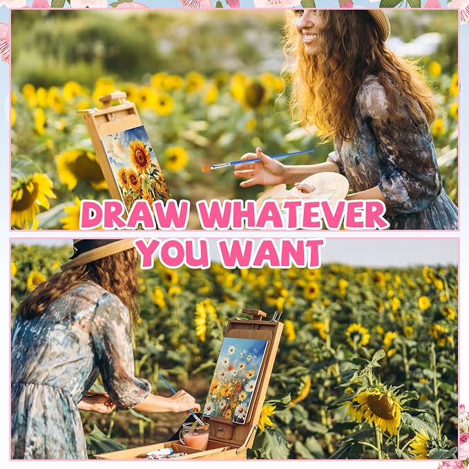 Blosssound 10 Set Pre Printed Canvas Pre Drawn Canvas Painting with Easel Kits 5" x 7" Outline Painting Panels for Beginners, DIY Craft Project, Party Favor, Home Decors(Flower)