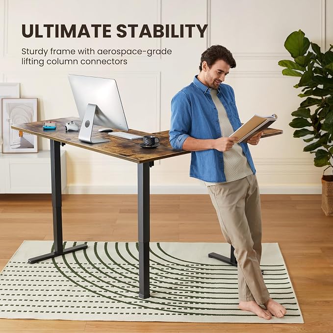 ErGear 63″ L Shaped Standing Desk Electric Adjustable Height, Vintage Brown | Left & Right Interchangeable Installation, 4 Memory Presets, One-Touch Control, Stable Steel Frame, 220 lbs Capacity