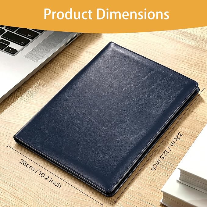 Padfolio Portfolio Binder, Faux Leather Folder, Resume Interview Legal Document Organizer, Letter Sized Writing Pad w/Business Card Holder, A4 Professional Folio for Office Conference (Blue)