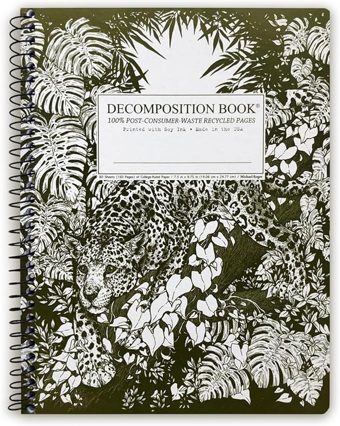 Decomposition Jaguar College Ruled Spiral Notebook - 9.75 x 7.5 Journal with 160 Lined Pages - 100% Recycled Paper - Cute Notebooks for School Supplies, Home & Office - Made in USA