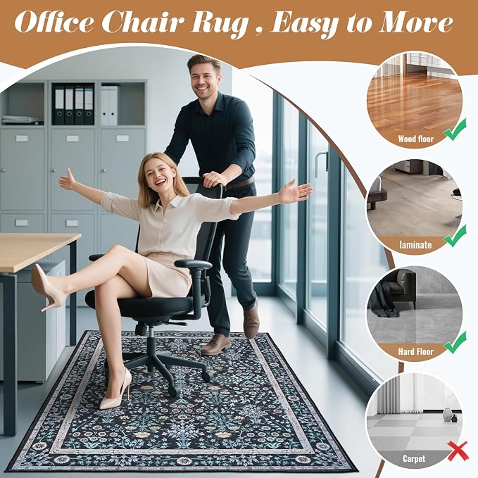 Office Chair Mat Desk Chair Hardwood Mat, Easy Glide Office Rug Under Chair Mat for Home Gaming Rolling Chair Tile Floor,Large Floor Protector Rug,Anti-Slip, Chenille Material (Dark Green, 36x48)