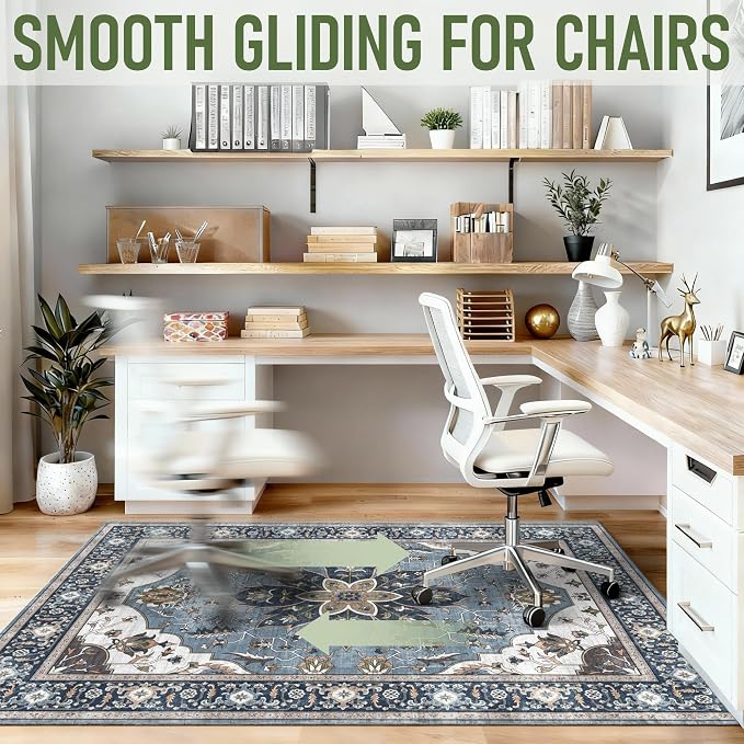 48"x60" Office Chair Mat for Hardwood, Under Desk Chair Mat for Home Office, Anti-Slip Office Rugs for Rolling Chairs, Floor Protector Washable Rugs Blue