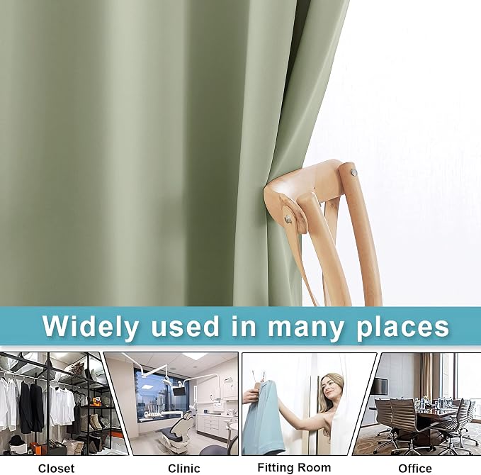 RYB HOME Privacy Curtain for Sliding Glass Door, Light Block Noise Reduce Insulated Curtain Screen Ceiling to Floor for Locker Room Basement Bedroom Closet, 100 inch Wide x 90 inch Long, Sage Green