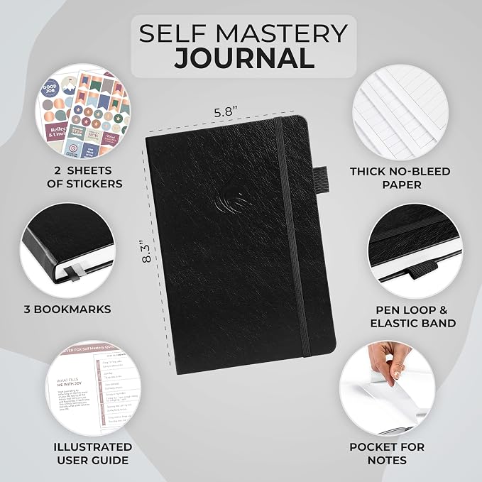 Clever Fox Self Mastery Journal – Guided Daily Reflection & Self Improvement Journal with Prompts – Journaling Notebook for Women & Men (Black)