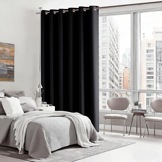 RYB HOME Blackout Thermal Insulated Curtains, Portable Curtain for Sliding Glass Door/Storage/Space Room Divider, Large Window Treatment Room Divider Panel, W80 x L84, Black, 1 Panel