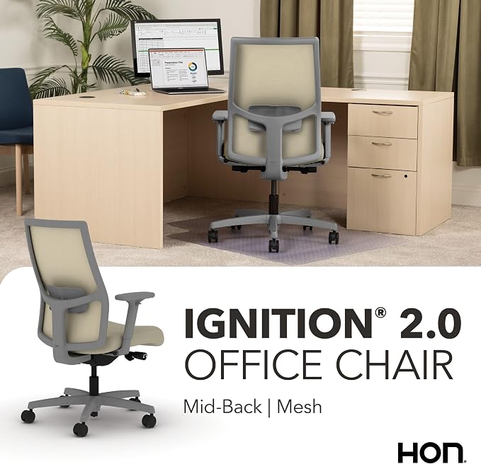 HON Ignition 2.0 Mid Back Task Chair, Spectrum Mesh, Advanced Synchro-Tilt Control, Office Chair with Lumbar Support, Height and Width Adjustable Arms, Titanium Frame, Linen