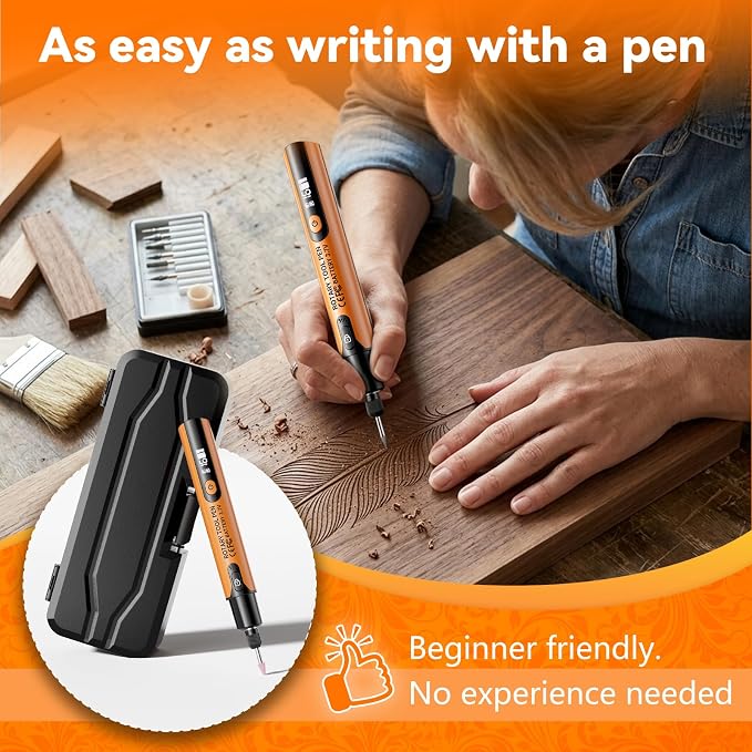 Portable Cordless Engraving Pen for Artists & DIYers Beginner Friendly 6-Speed Adjustable Rechargeable Engraving Pen Tool for Bead, Metal, Wood, Glass and Plastic (Orange)