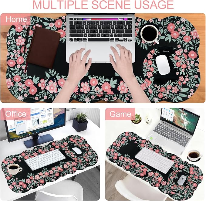 Petmolico Desk Pad Set with Wrist Rest for Keyboard & Mouse, Blue & Red | Anti-slip PU base, durable Lycra & memory foam, relieves wrist fatigue, perfect for work, home & daily use