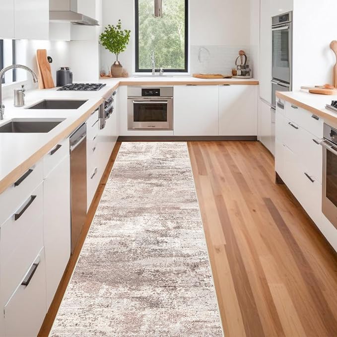 RUUGME Hallway Runner Rug 3x16： Runner Rug Stain Resistant for Living Room Non Slip Indoor Entryway Bedroom Kitchen Distressed Floor Decor Mat Machine Washable 3x16Brick/Brown/Beige