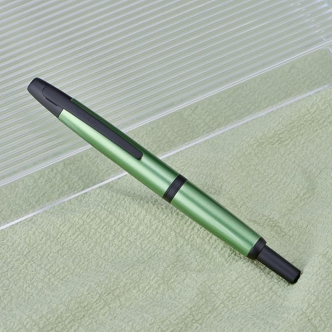 Jinhao 10 Press Fountain Pen with Box, Sea Pine Green Retractable Fine Nib with Ink Converter Set (Black Clip)
