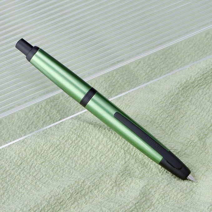 Jinhao 10 Press Fountain Pen with Box, Sea Pine Green Retractable Extra Fine Nib with Ink Converter Set (Black Clip)