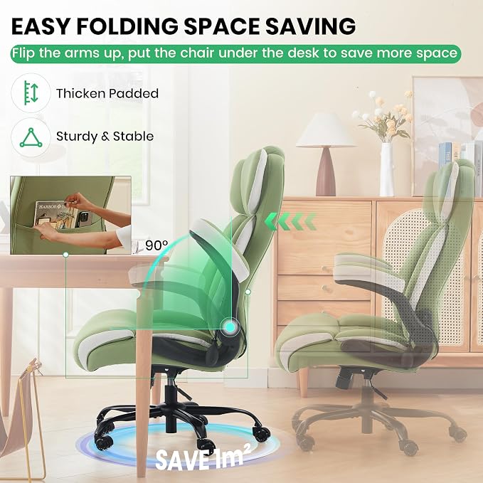 500lbs Big and Tall Office Chair Adjustable Lumbar Support for Back Pain, Extra Wide Seat Executive Office Chair Thick Armrest Pad, Heavy Duty Base&Upgraded Wheels, Ergonomic Comfy Computer Desk Chair