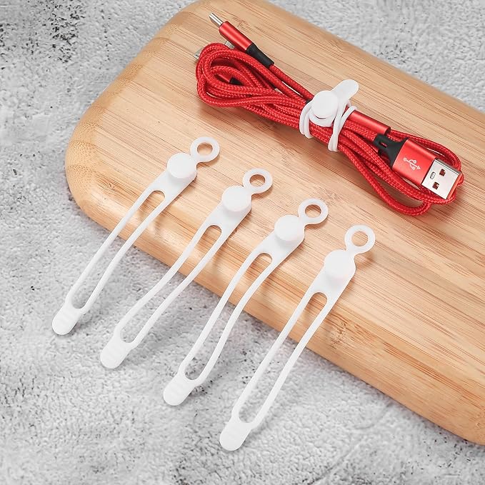50 Pcs Silicone Cable Ties, Reusable Cable Straps Wire Organizer. | Cable Management Cord Organizer for Fastening Earphone Phone Charger Home Office Desk Kitchen Appliances Cable Cords Wires