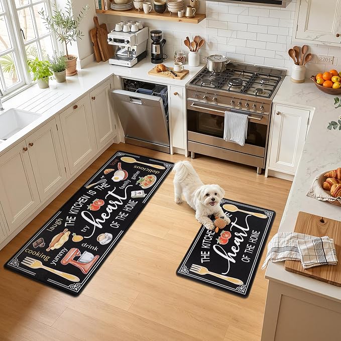 Yamaziot Anti Fatigue Kitchen Rug Set of 2, Non-Slip Cushioned Floor Mats | 20" x 59"+20" x 32", Waterproof Farmhouse Cushioned Comfort Standing Desk Mat with Runner for Sink, Office, Laundry