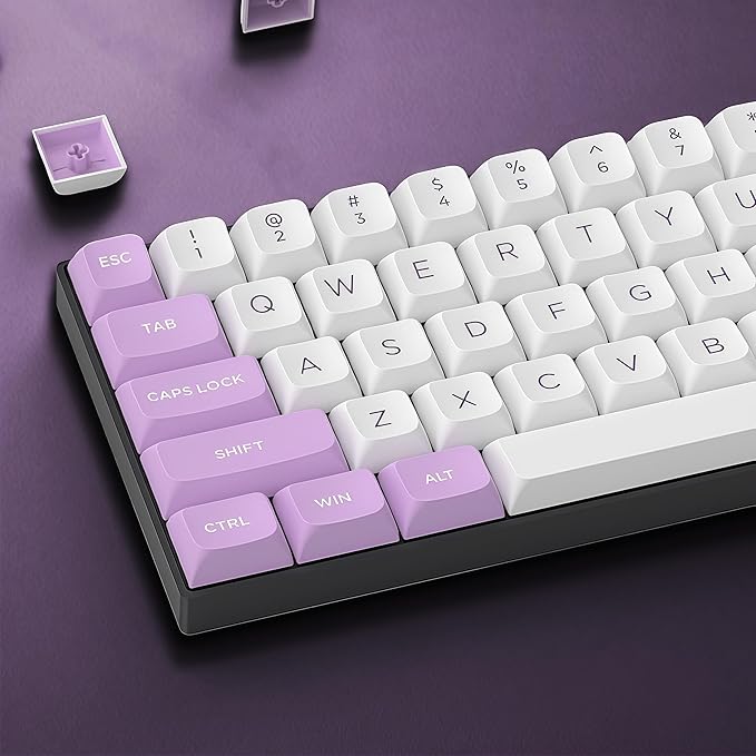 dagaladoo Keyboard keycaps Set, Double Shot PBT keycaps,Cherry Profile Custom Key caps 60 65 75 100 Percent for Cherry-mx Full Size Retro Mechanical Keyboard,White/Purple