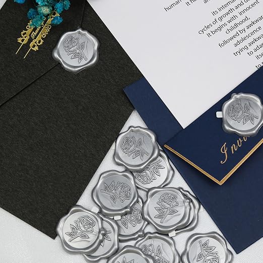 50 Pcs Silvery Wax Seal Stickers - Rose Style, Self Adhesive Wax Seal for Wedding Invitation, Easy Use Good Adhesion, Silvery Rose Envelope Stickers Perfect for Invitation or Seating Chart