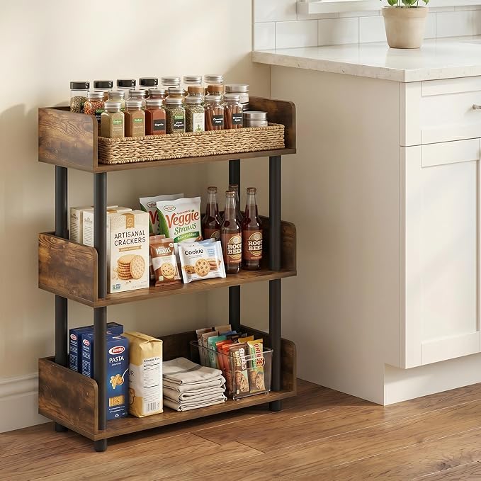 Furinno TURN-N-TUBE Display Shelf, 3-Tier Storage Shelves with Side Panels, Open Shelves Book Shelf with Rounded Corner Top Edges, for Organization and Storage, Living Room, Home Office, Amber Pine