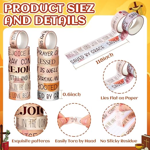 24 Rolls Back to School Christian Washi Tape Gifts Bulk Graduation VBS Religious Scripture Bible Verse Boho Faith Washi Tape for Bible Journaling Crafting Students BibleStudy Stationery