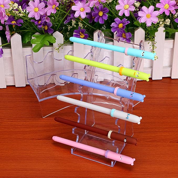 Hipiwe Acrylic Pen Holder Display Stand Makeup Brush Organizer, 2Pcs 6-Slot | Clear Nail Brush Eyebrow Fountain Pen Display Rack (Pack of 2)