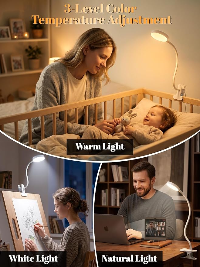 Clip on Lamp,10 RGB Colors+10 Brightness Clamp Light, 500 Lumen Bright Desk Lamp with Clamp, 72 LED Desk Light with USB Adapter, Clip on Reading Light for Bed/Headboard/Bedside Table/Bedroom/Dorm