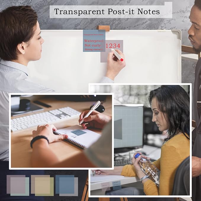 YOUDEFUL 800Pcs Transparent Sticky Notes, 3"x3" Clear Sticky Notes, Waterproof Translucent Sticky Note Pads for Books Annotation, Clear Post it Notes for Bible Study, School, Office（Morandi）