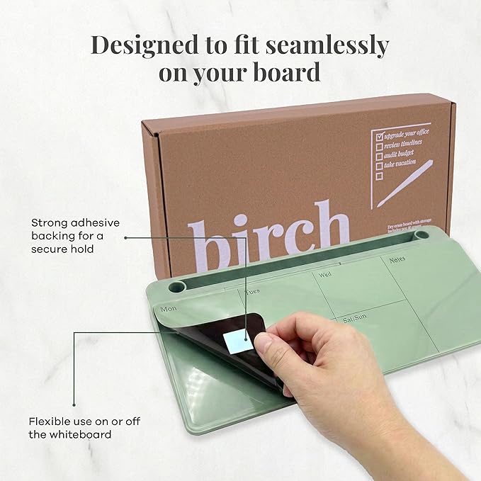 Birch Small Desktop Glass Whiteboard & Magnetic Calendar – Dry Erase Desk Pad Keyboard Stand with Storage, Adjustable Dividers, 3 Markers & Holder – Office, Home & School (Moss)