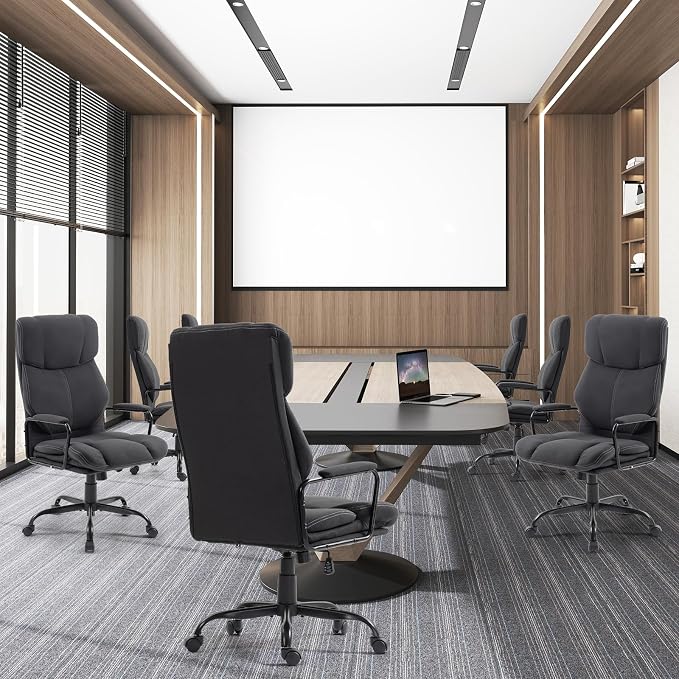 ECOTOUGE Dark Gray Big and Tall Ergonomic Executive Office Chair | Thick Cushion, Lumbar Support, Adjustable Height & Armrests, Rolling Swivel