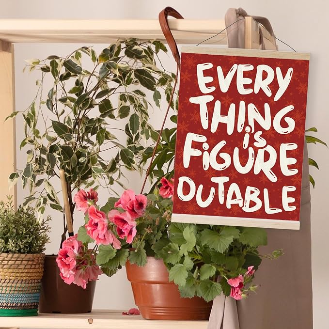 YQDEJ Everything is Figureoutable Red Christmas Inspirational Wall Art Poster Hanger Frame, Red Positive Affirmations Christmas Wall Decor, Motivational Wall Art for Home Office Classroom, 12x16 Inch