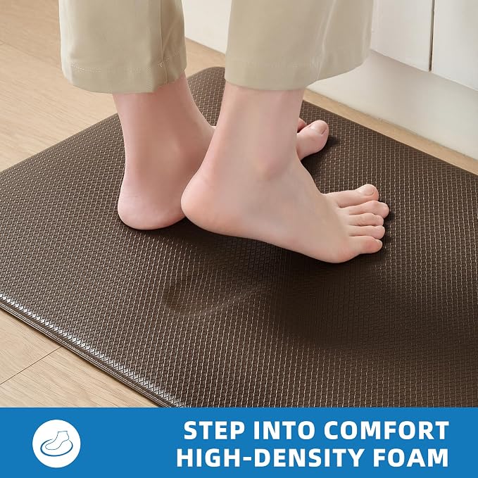 Kitchen Mats for Floor, [2PCS] Anti-Fatigue Kitchen Rugs, Brown | Cushioned Comfort,Non-Slip Backing,Waterproof Surface,Soft Underfoot,Easy Clean,Kitchen Sink,Laundry Room,Standing Desk