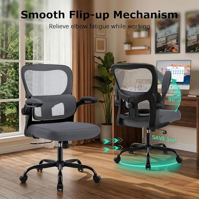 AreShark Office Chair Ergonomic Desk Chairs with Adjustable Lumbar Support, High Back Breathable Mesh Chair with Wheels& Flip-up Armrests,Rolling Swivel Comfy Task Computer Chair for Home Work Gaming