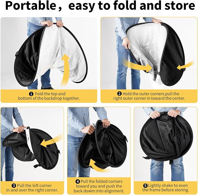 3x5ft Black White Background, Muslin Pop-Up Collapsible Backdrop 2-in-1 Self Tape Backdrop with Clip and Carry Bag for Portrait and Headshot Photography