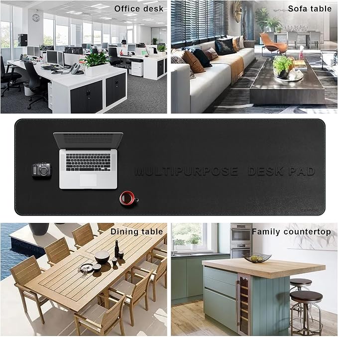 CENNBIE Leather Desk Mat Large, 63" x 19.6" Desk Pad Blotter Protector, Extended Non-Slip Mouse Pad, Waterproof PU Leather Large Mouse pad for Desk Office and Home (Black)