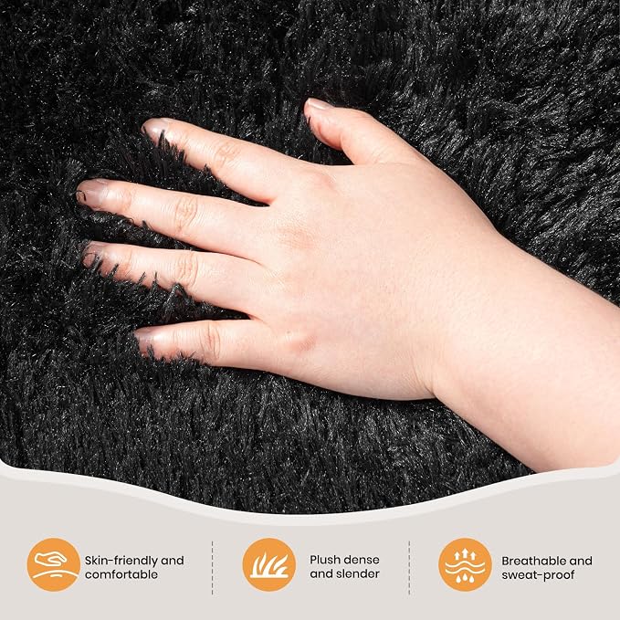 Zentavio Runner Rugs for Hallway 2x6 Shag Soft Bedroom Bedside Rugs Non Slip Fluffy Carpet for Kids Girls Boys Home Decor Aesthetic Dorm Nursery Black