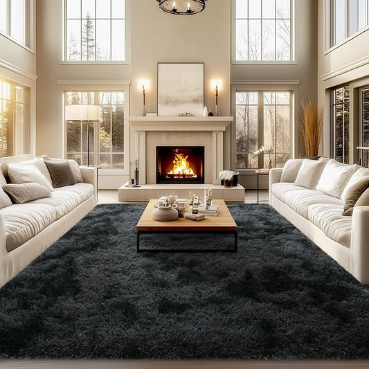 9x12 Area Rug for Living Room, Soft Fluffy Rug for Bedroom Shag Shaggy Large Carpet Black Grey, Fuzzy Plush Modern Carpet for Dorm Office Kid Room Home Decor (9ft x 12ft, Tie-Dyed Black Grey)