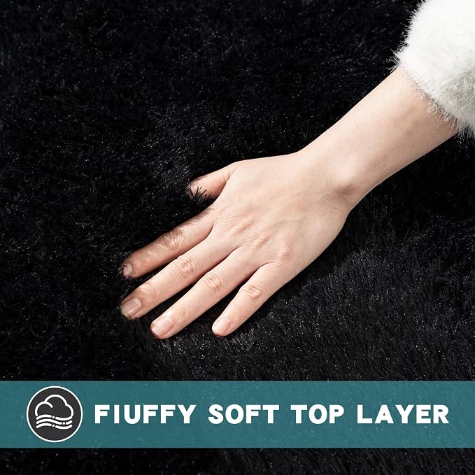 Black Area Rugs for Living Room, 5x7 Fluffy Shaggy Rug Soft Carpets, Rugs for Bedroom Nursery Kids Room Dorm Home Decor Aesthetic