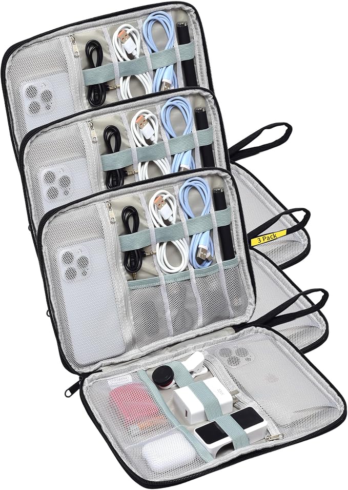3 Pack Electronics Travel Organizer Case Tech Accessories Cord Storage Bag