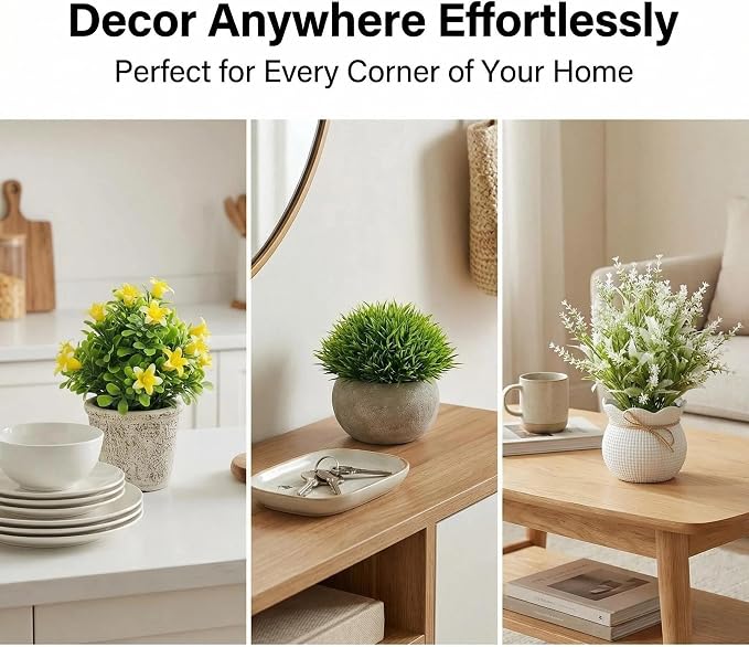 AUUGUU Small Artificial Potted Plants for Desk Decor, Mini Fake Plants for Bathroom, Office Desk Decor, Shelf Home Decor, Realistic Faux Greenery Indoor
